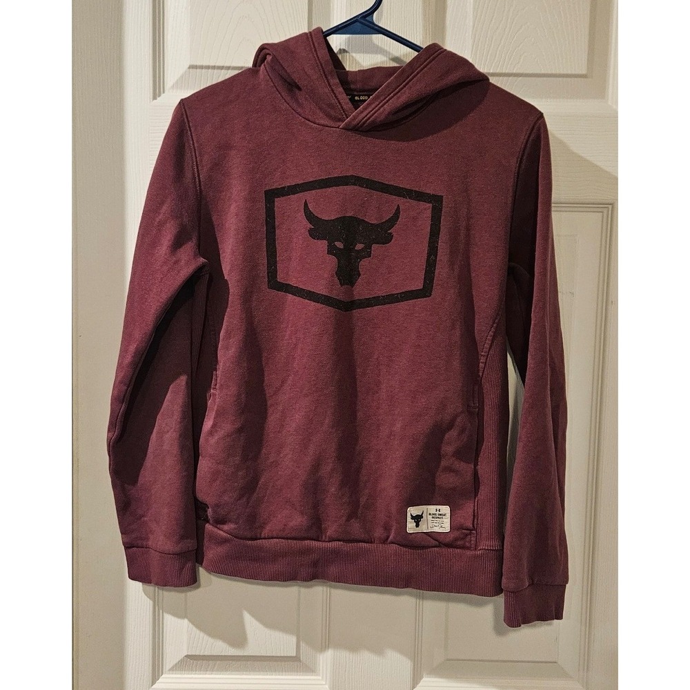 Under Armour Project Rock Hoodie Youth Large Burgundy Blood Sweat Respect